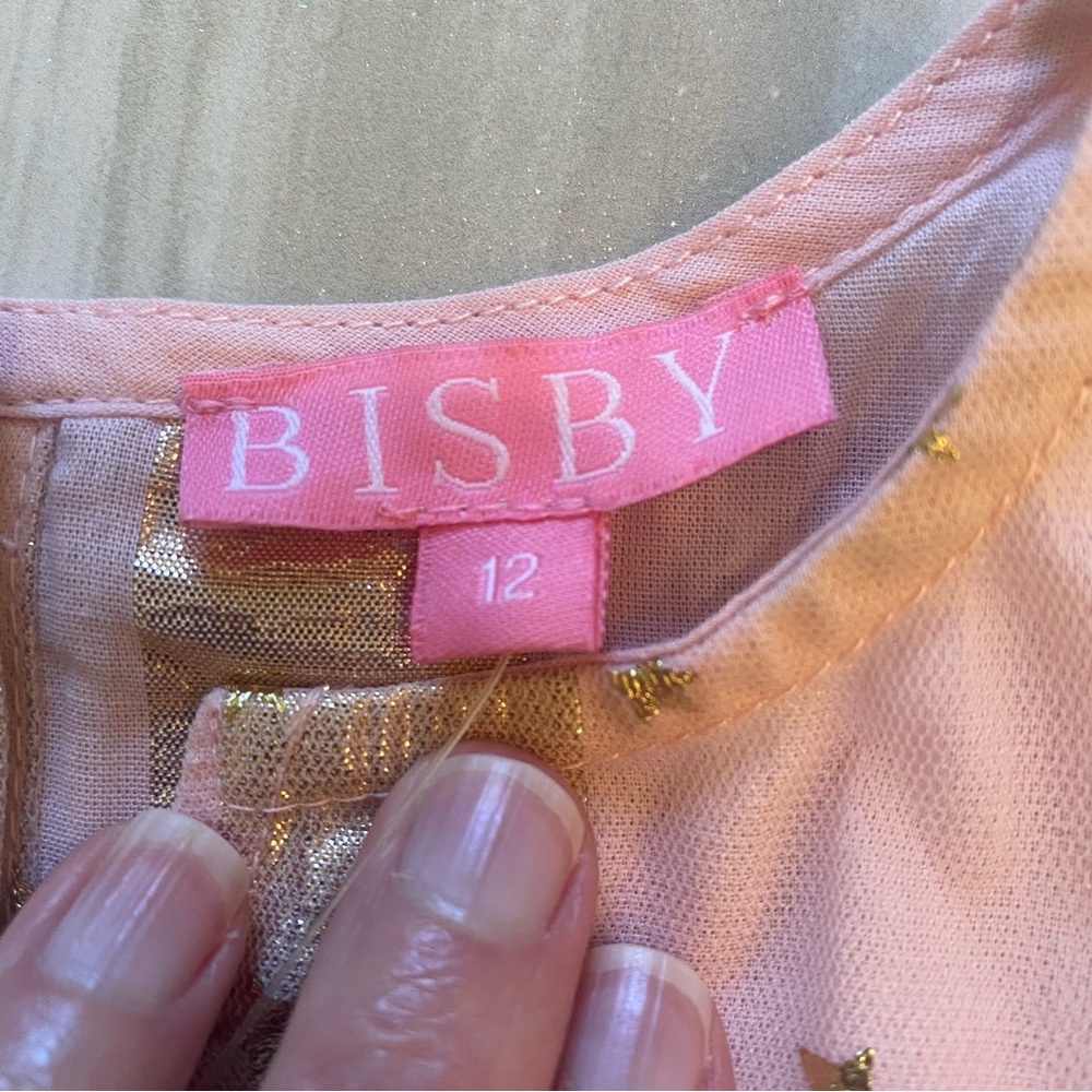 NWT Bisby Madaket Light Pink and Gold Metallic Stripes and Stars Dress, girls 12 - Picture 6 of 13